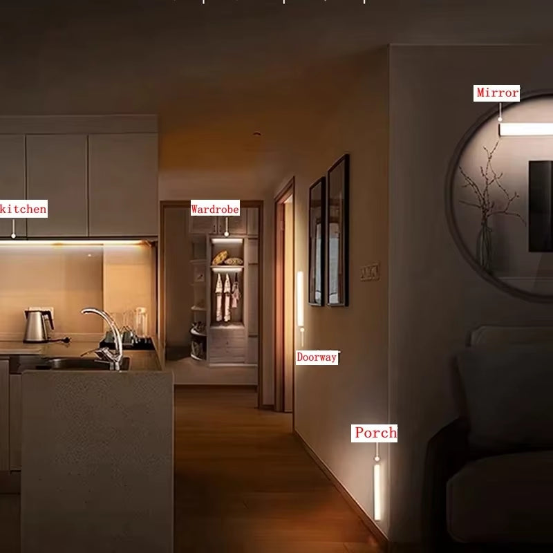 Motion Sensor Light Indoor Wireless LED Night Light Type C Rechargeable Light Cabinet Wardrobe Light Staircase Backlight Kitchen